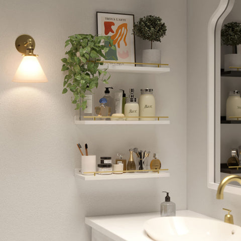 WOPITUES floating shelf with guardrail elevates greenery adding fresh texture to living spaces