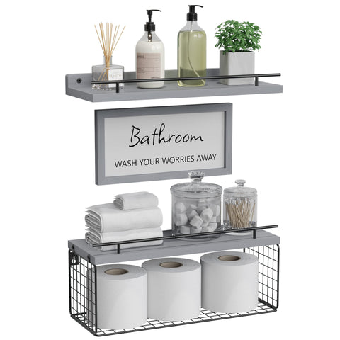 WOPITUES floating shelves with guardrail secure bathroom items