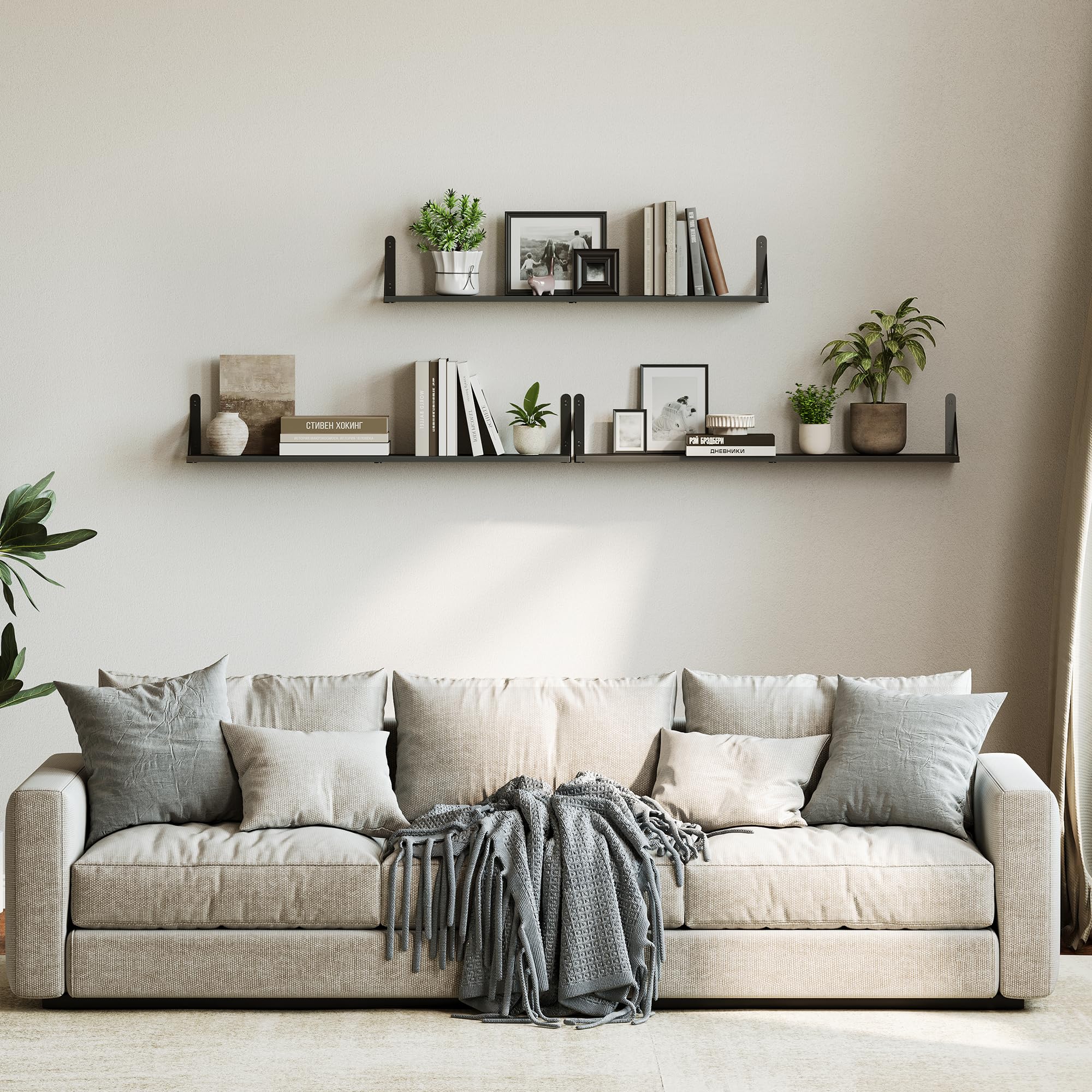 WOPITUES floating shelves in living room with decor display.