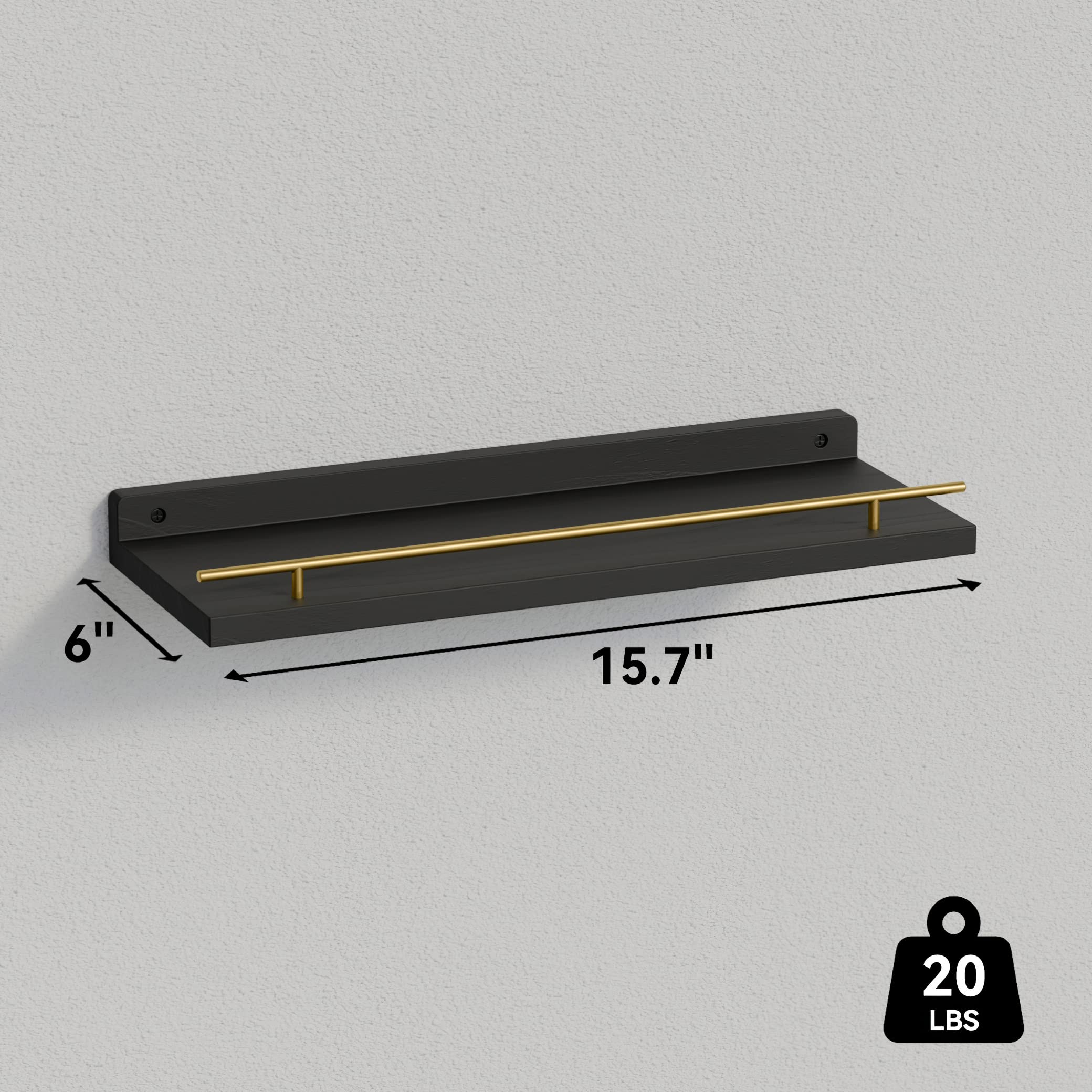 WOPITUES black shelves with gold guardrail in living room setting