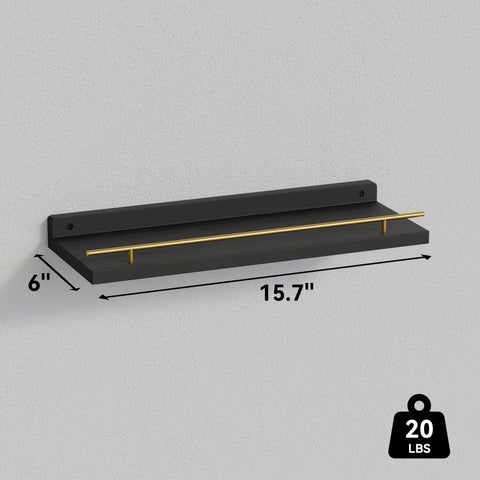 WOPITUES black shelves with gold guardrail in living room setting