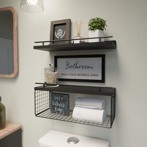 WOPITUES floating shelves with toilet paper basket keeps rolls accessible and dry