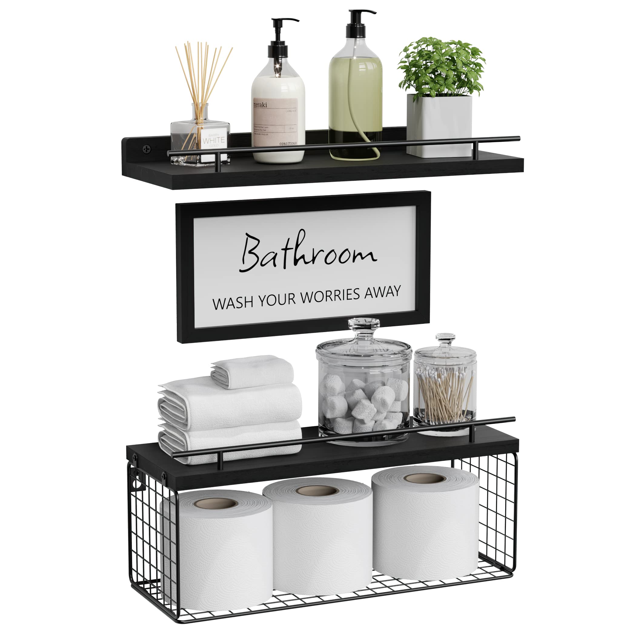 WOPITUES floating shelves wall decor sign showing rustic charm and space saving