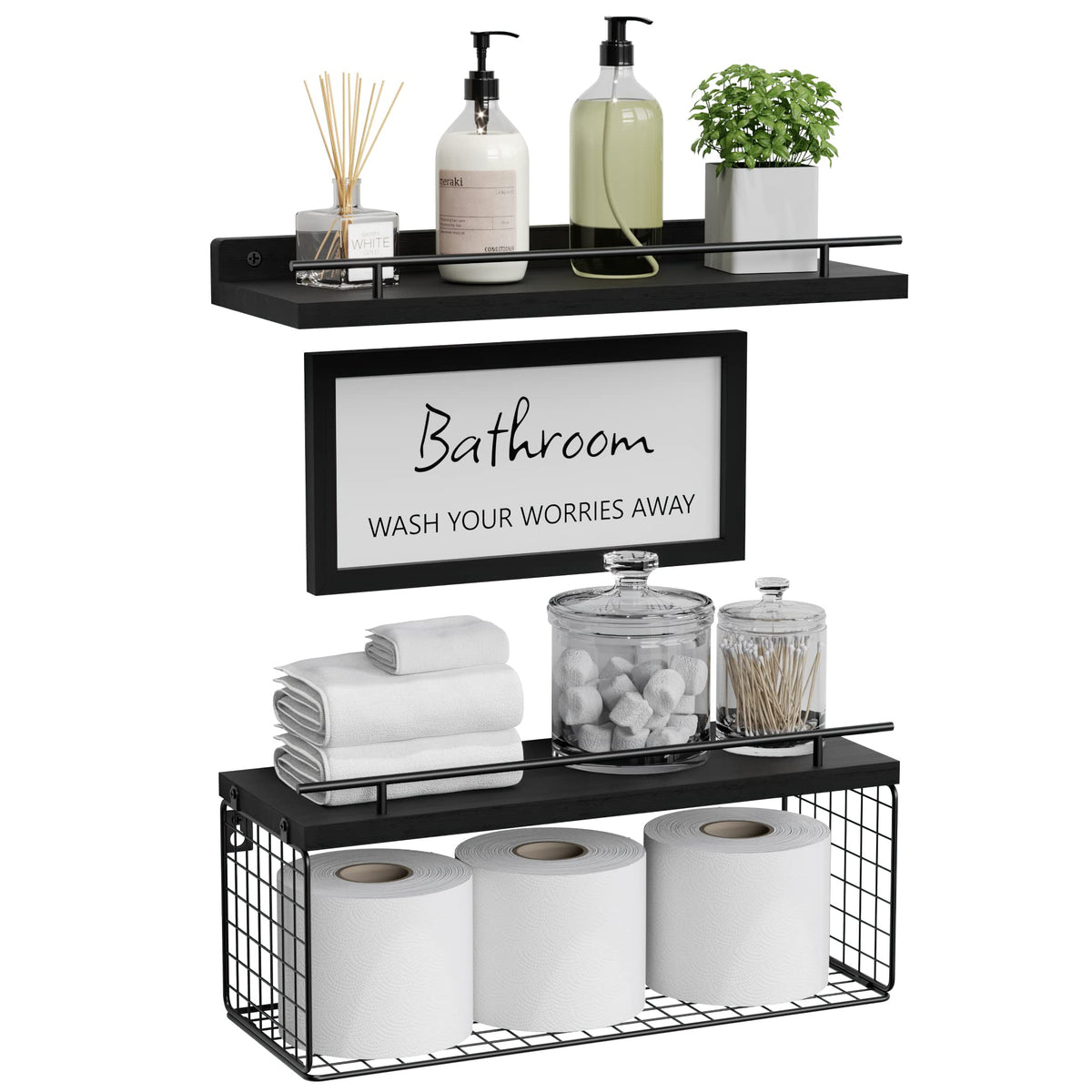 WOPITUES floating shelves wall decor sign showing rustic charm and space saving
