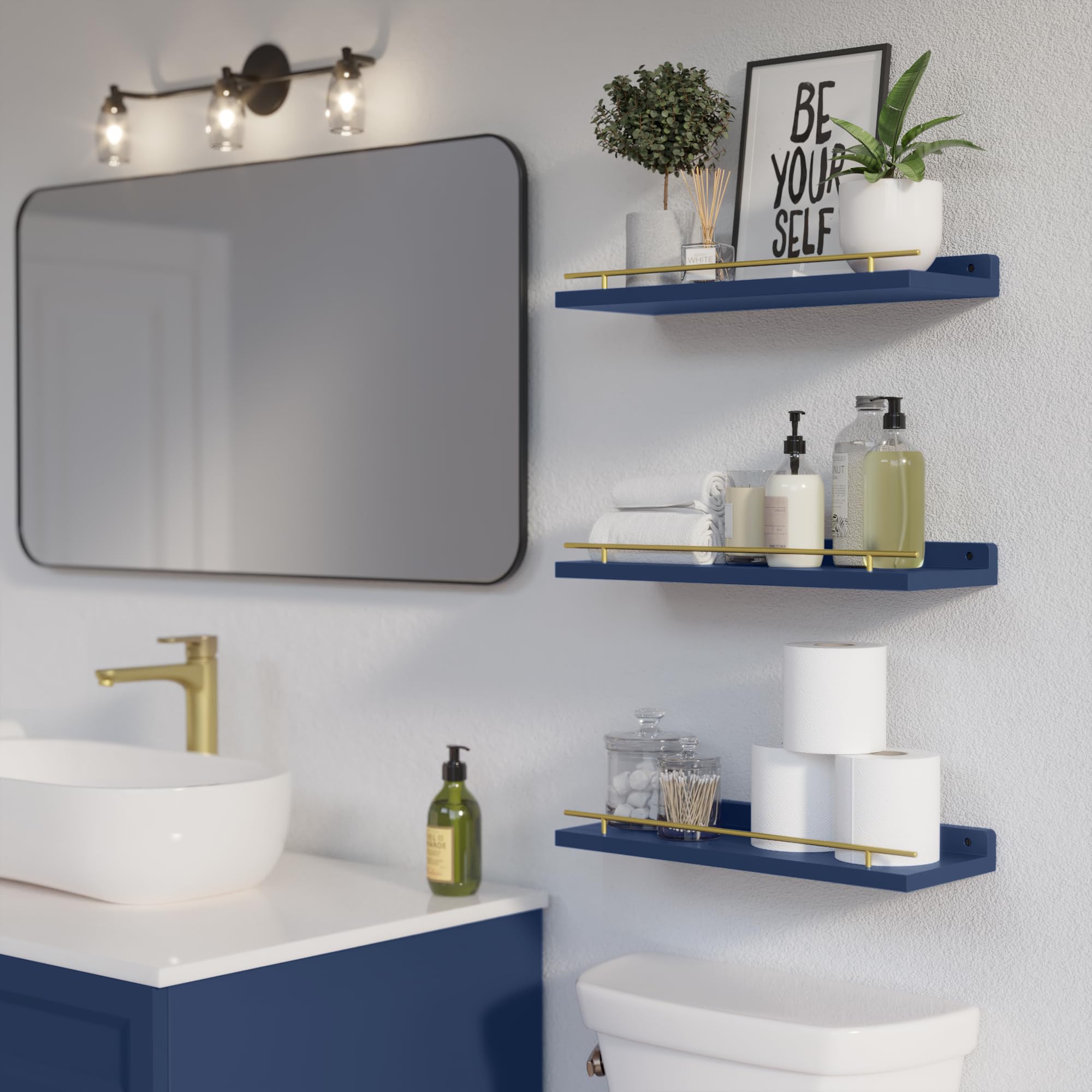 Close-up of gold guardrail on WOPITUES floating shelf