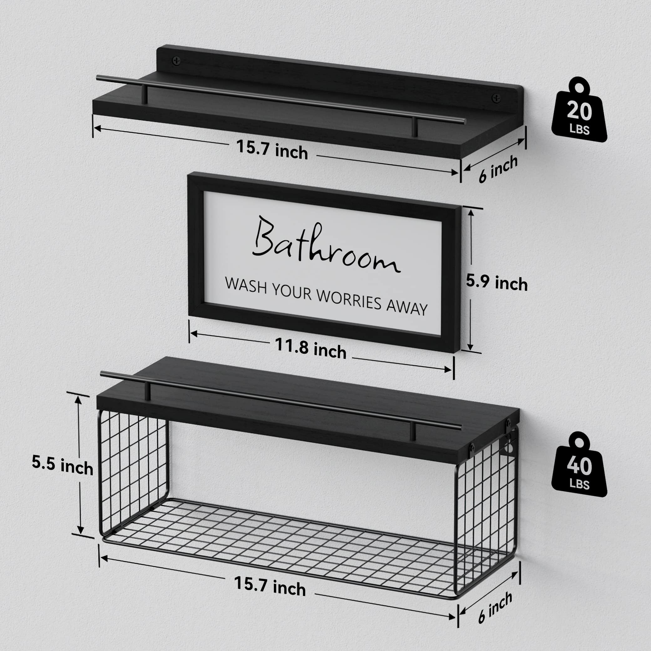 WOPITUES metal guardrail adds secure storage for bathroom essentials on every shelf