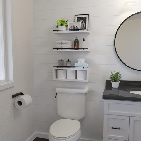 WOPITUES over-toilet shelf in bathroom setup enhances clutter-free space.