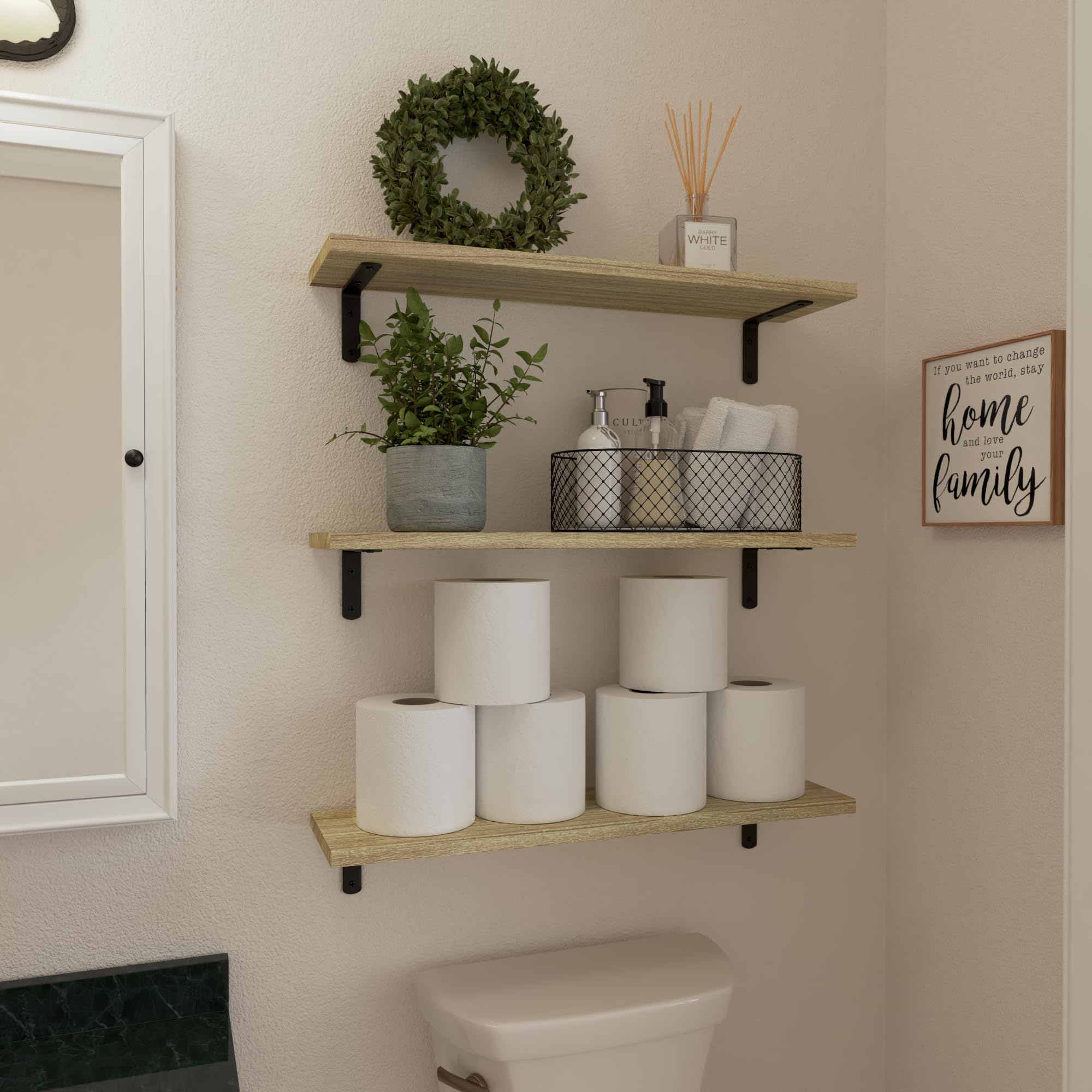 WOPITUES rustic farmhouse shelves suit living room or bathroom decor.