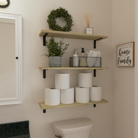 WOPITUES rustic farmhouse shelves suit living room or bathroom decor.