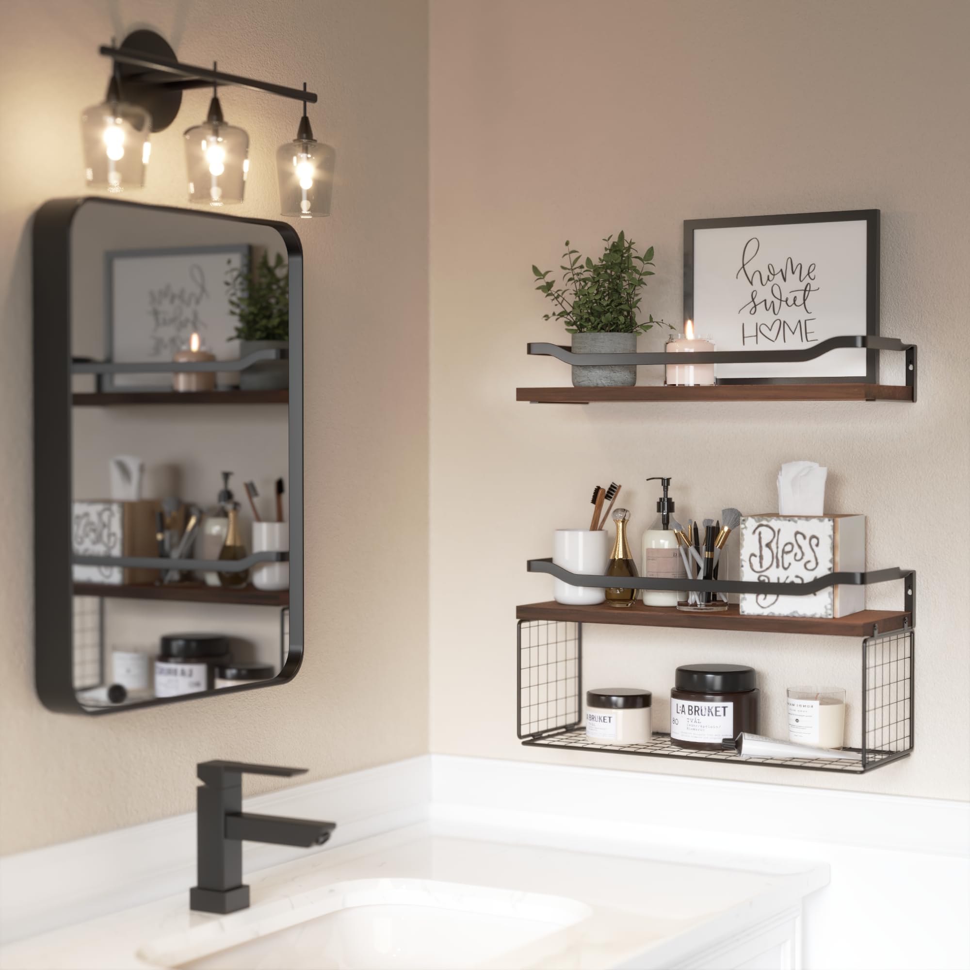 WOPITUES solid wood shelf provides sturdy storage with a warm finish