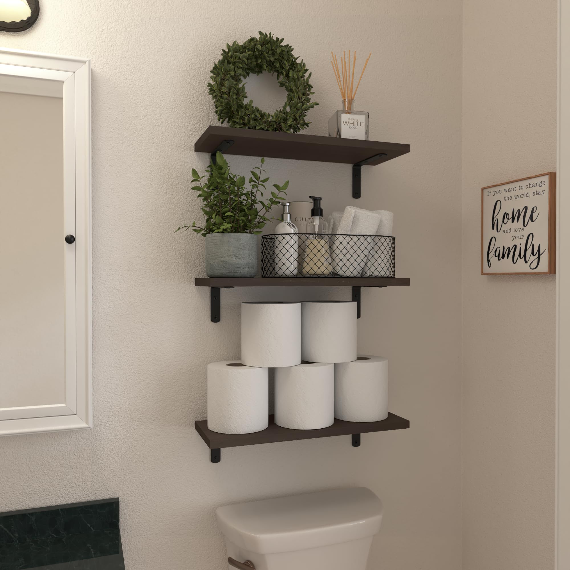 WOPITUES sturdy L shaped brackets provide strong support for storage.