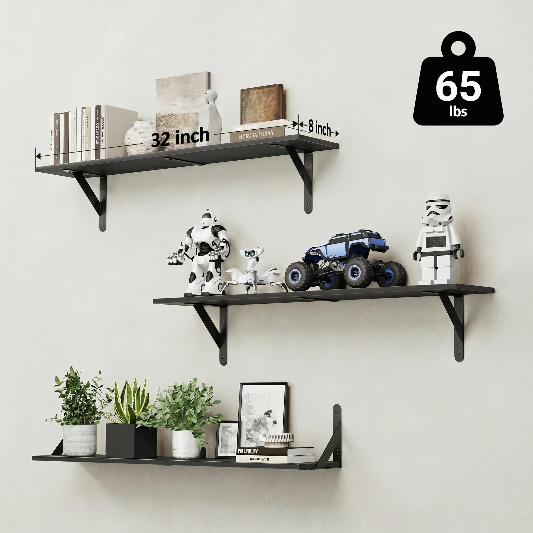 WOPITUES wall-mounted shelf setup highlighting space-saving storage options.