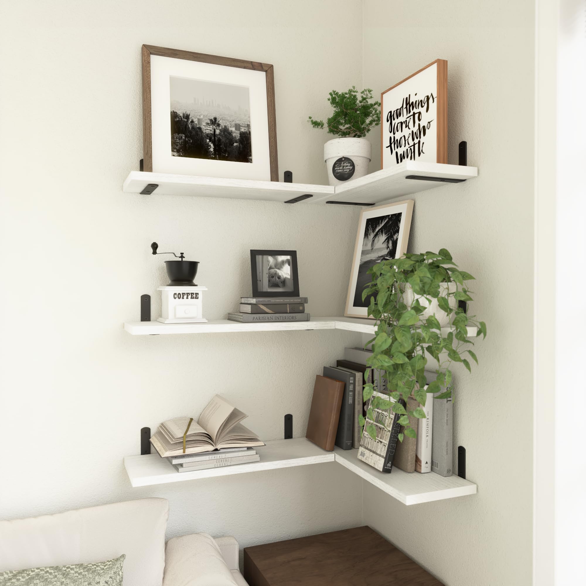 WOPITUES living room display shelves holding books and accents