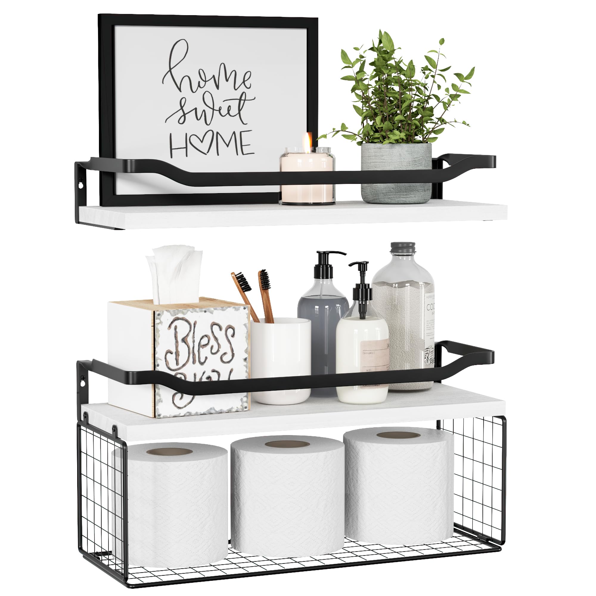 WOPITUES wire storage basket above the toilet for quick access to toilet paper and wipes