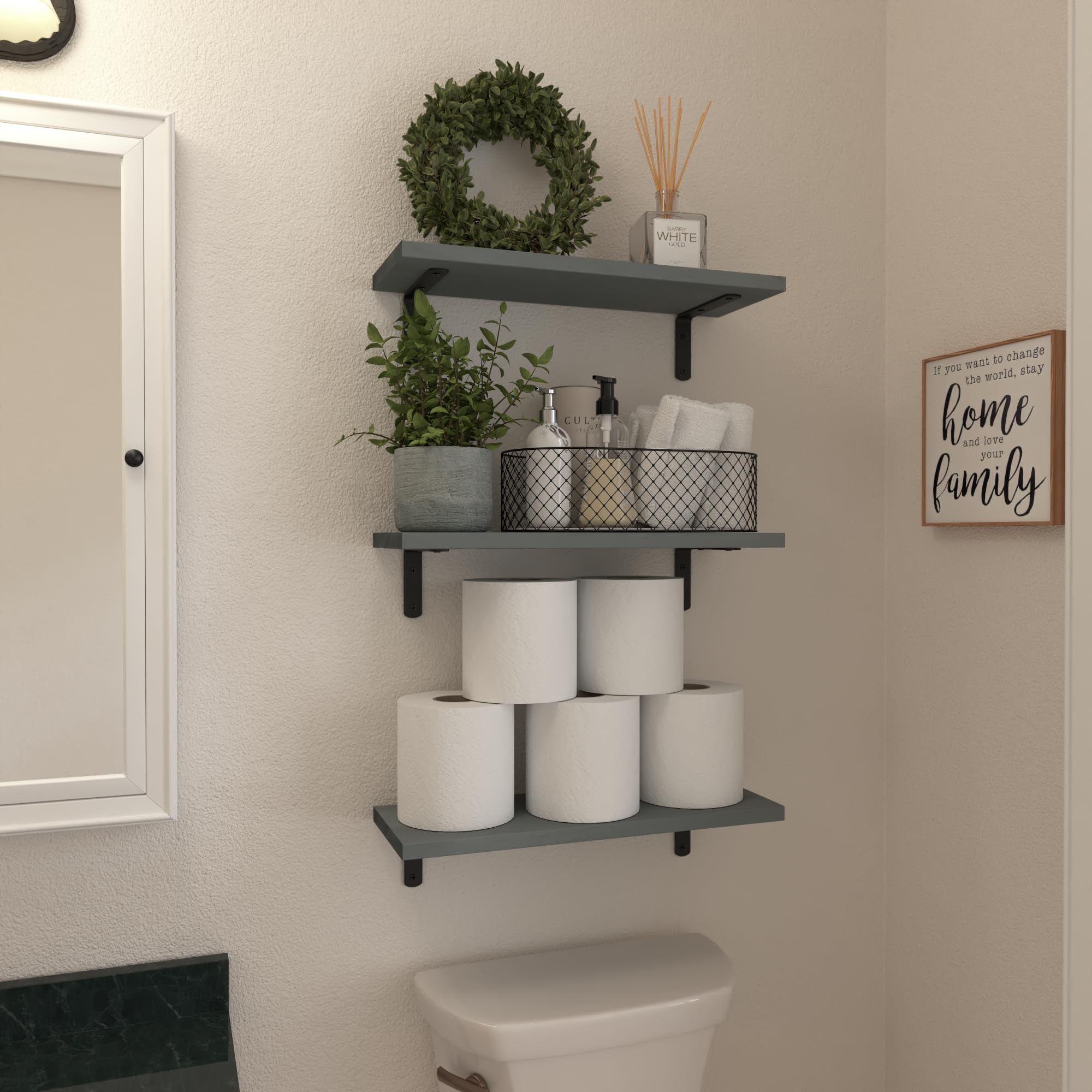WOPITUES wood floating shelves natural Paulownia wood grain enhances décor