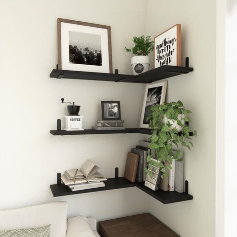WOPITUES wood floating shelves in bathroom illustrate compact storage within reach.