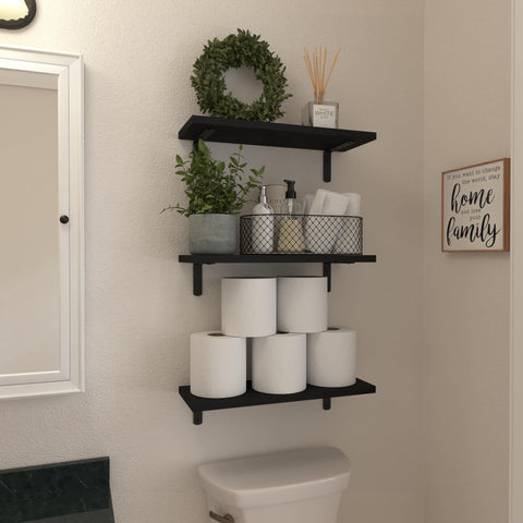WOPITUES wood floating shelves installation-pack enables quick, clean mounting.