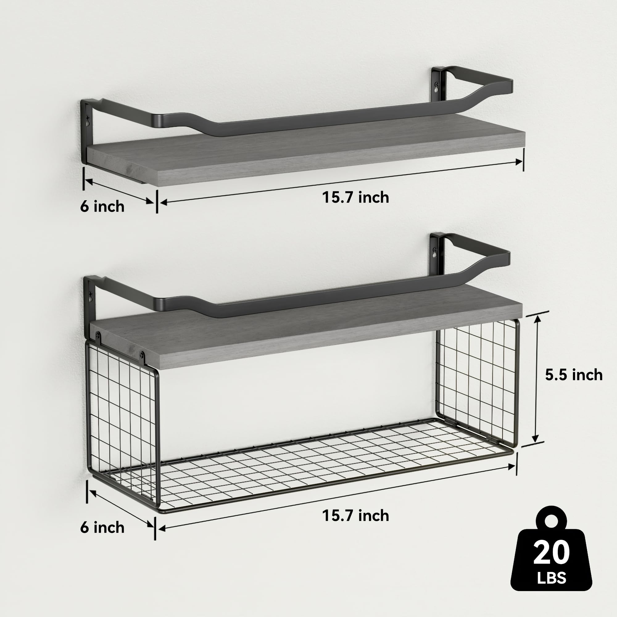 Close-up of WOPITUES wood shelf showing sturdy construction and rust-resistant metal.