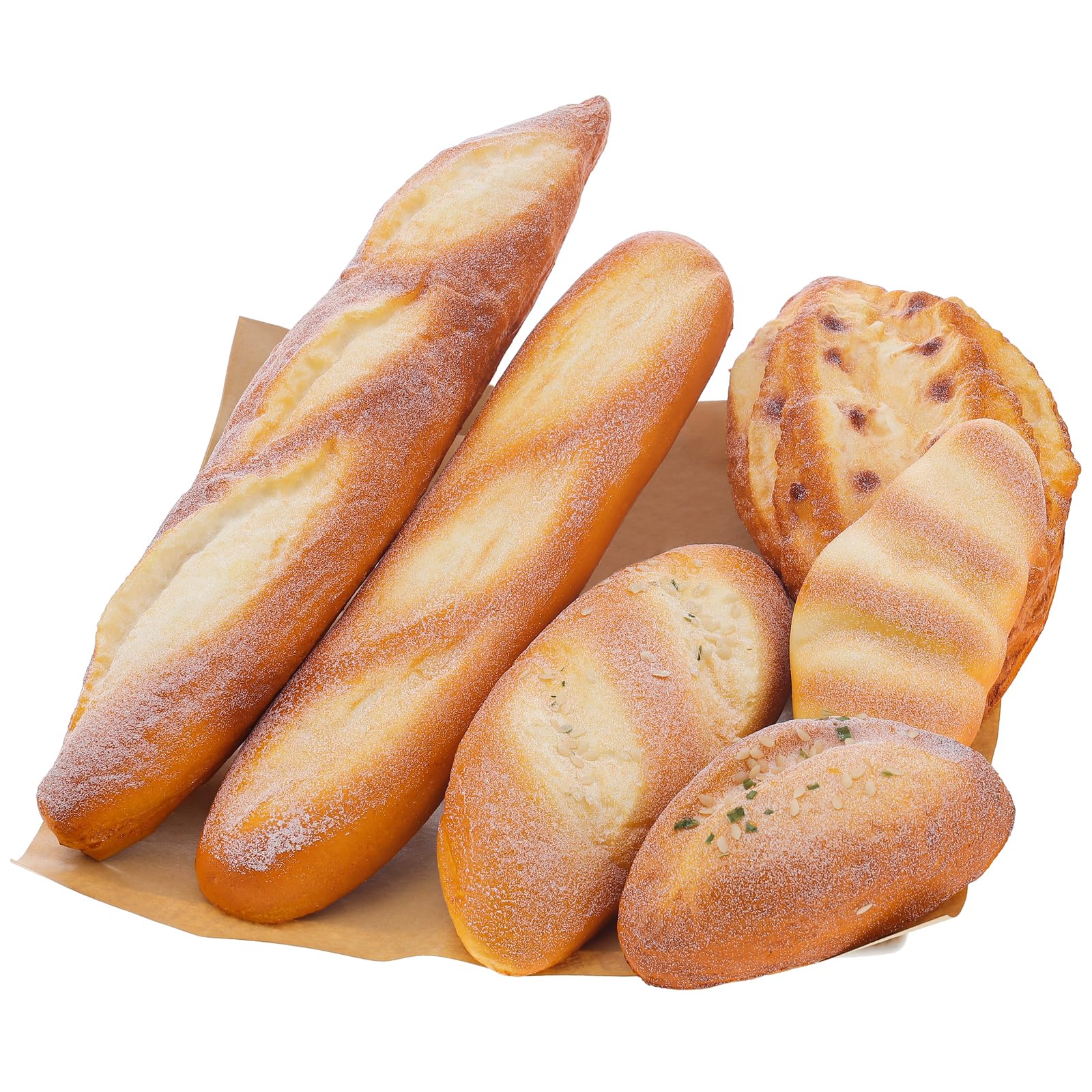 Woration fake bread set six lifelike French loaves in front view for display