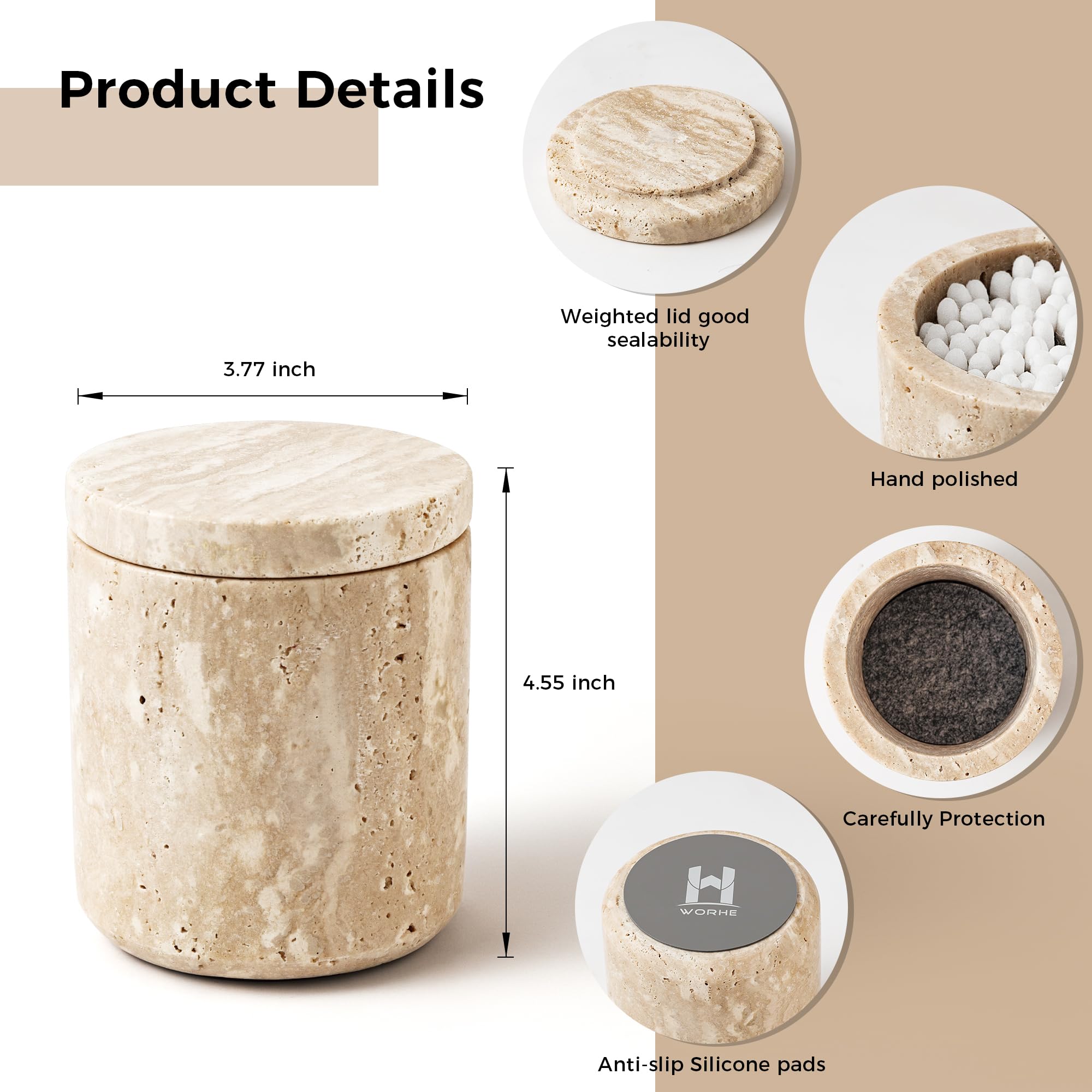 WORHE qtip holder on vanity with non-slip base protects surfaces