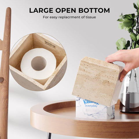 WORHE travertine tissue box cover anti-slip base protects surfaces