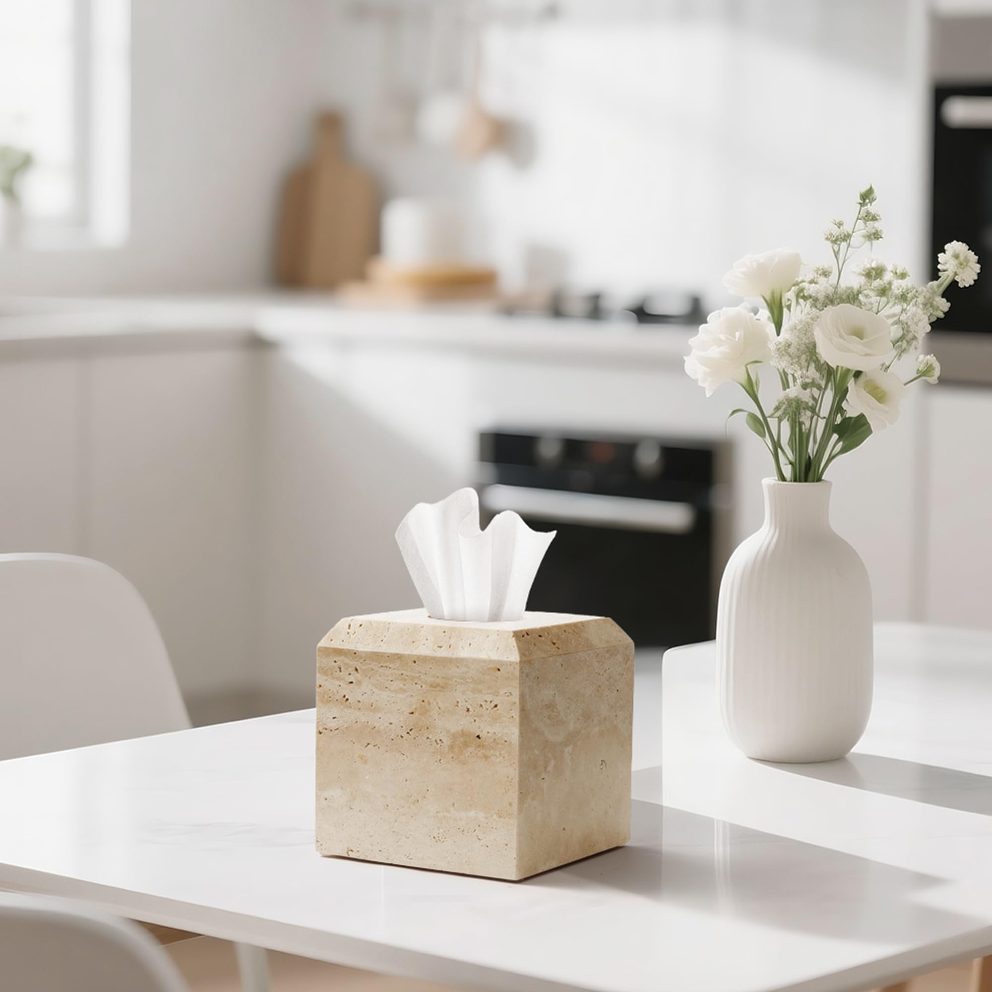 WORHE travertine tissue box cover bottom view with anti-slip pads