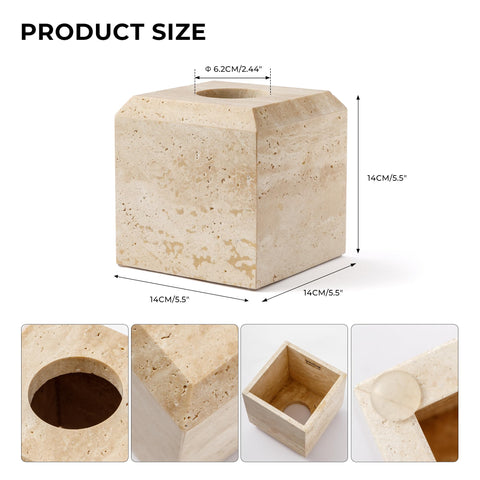 WORHE travertine tissue box cover top view with accessible tissue slot