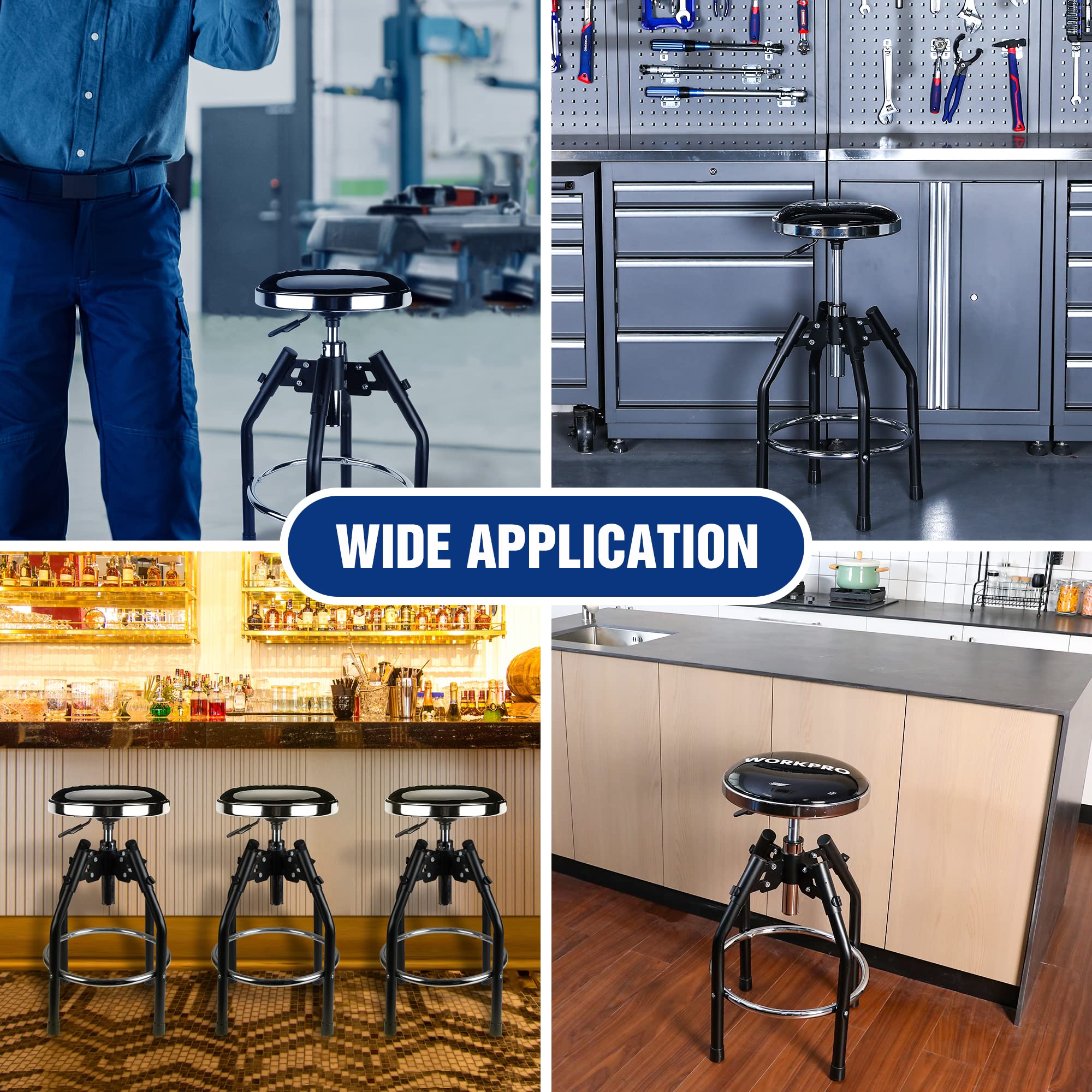 WORKPRO 330-pound capacity supports heavy components and durable seating