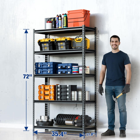 WORKPRO 5-tier shelf anti-tip view with wall mounting for safety.
