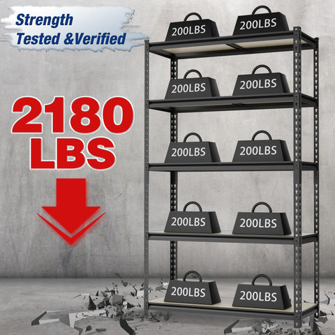 WORKPRO 5-tier shelf front view highlighting heavy-duty storage capacity.