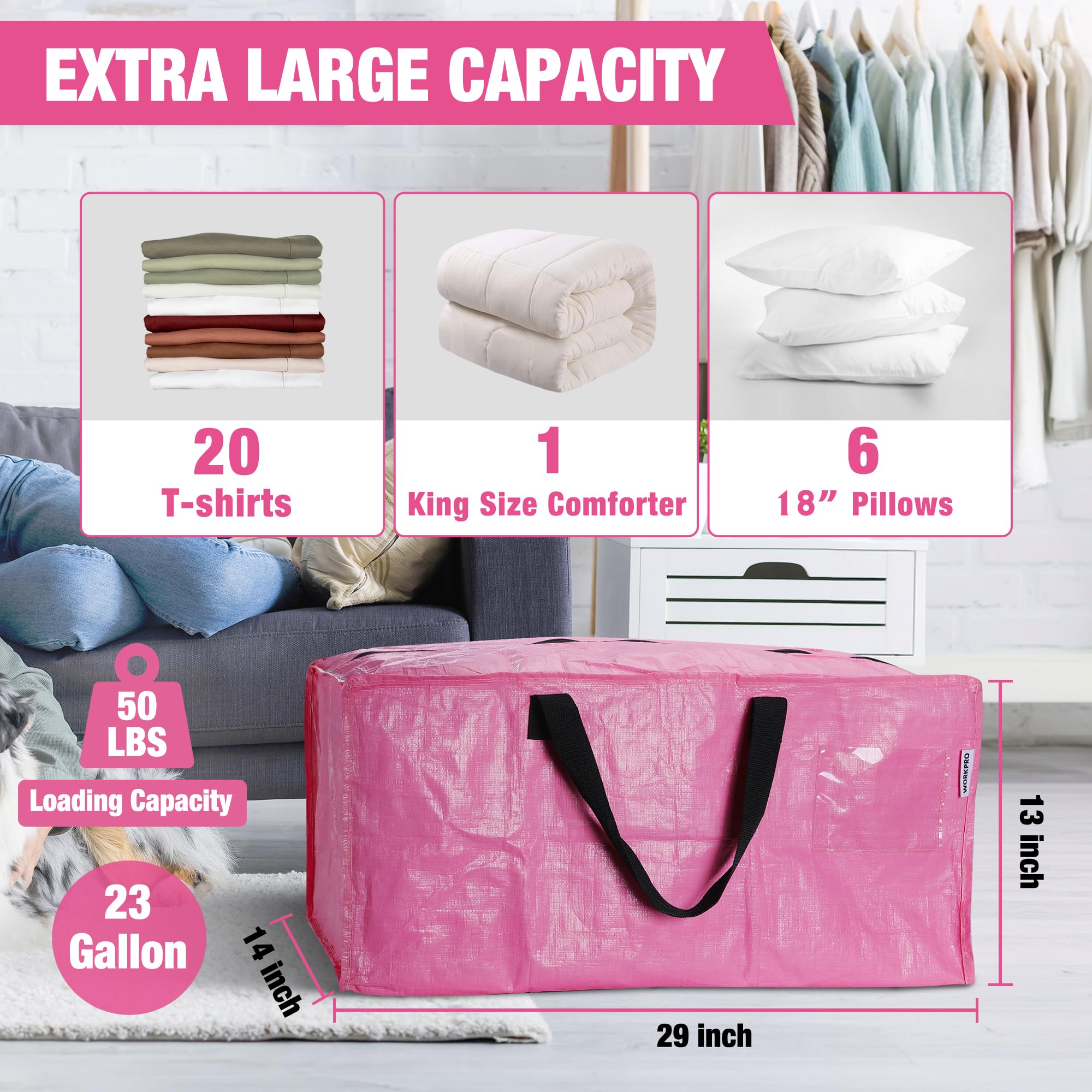 Water-resistant polyethylene exterior protects belongings during storage.