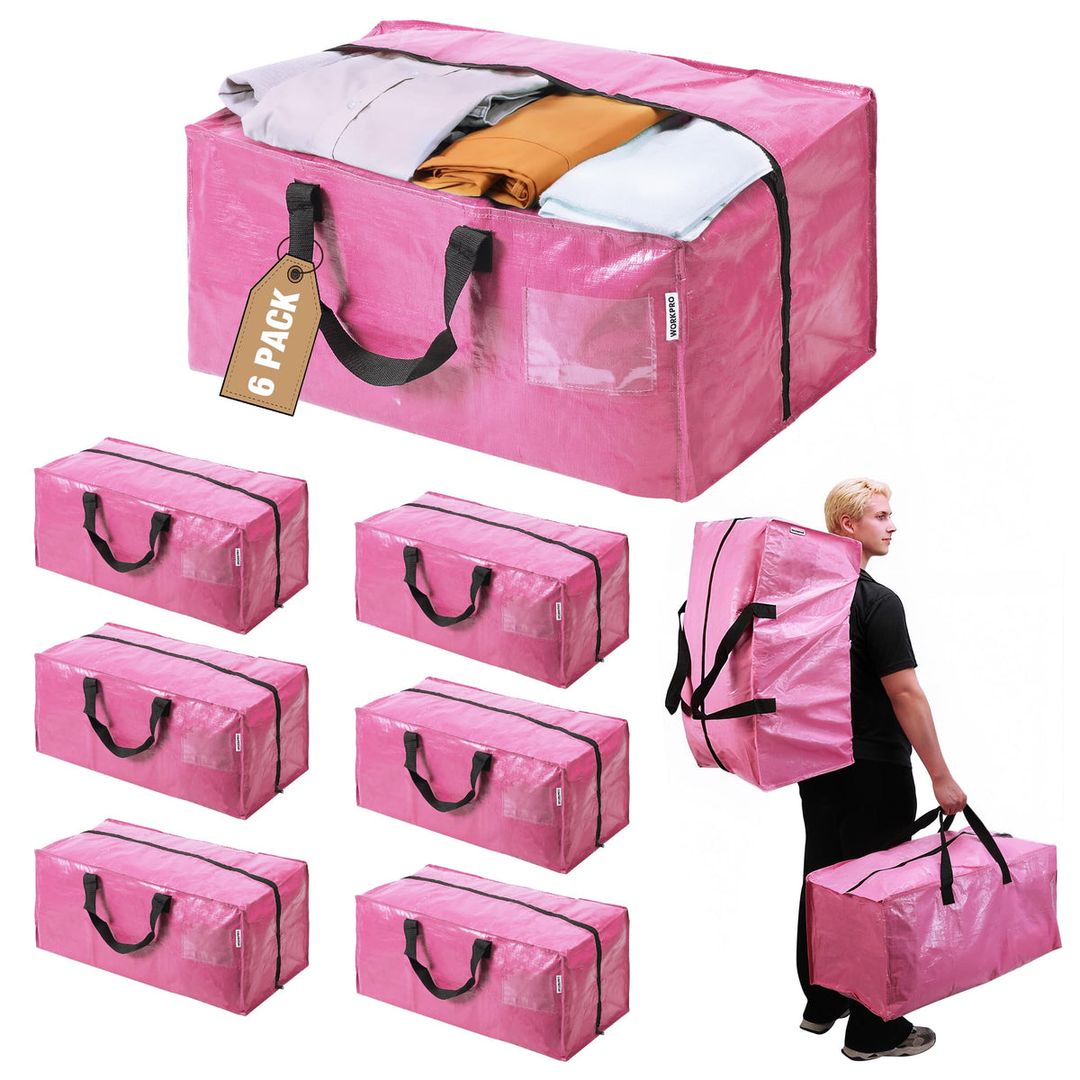 WORKPRO moving bag with heavy-duty zippers and carrying handles for secure transport.