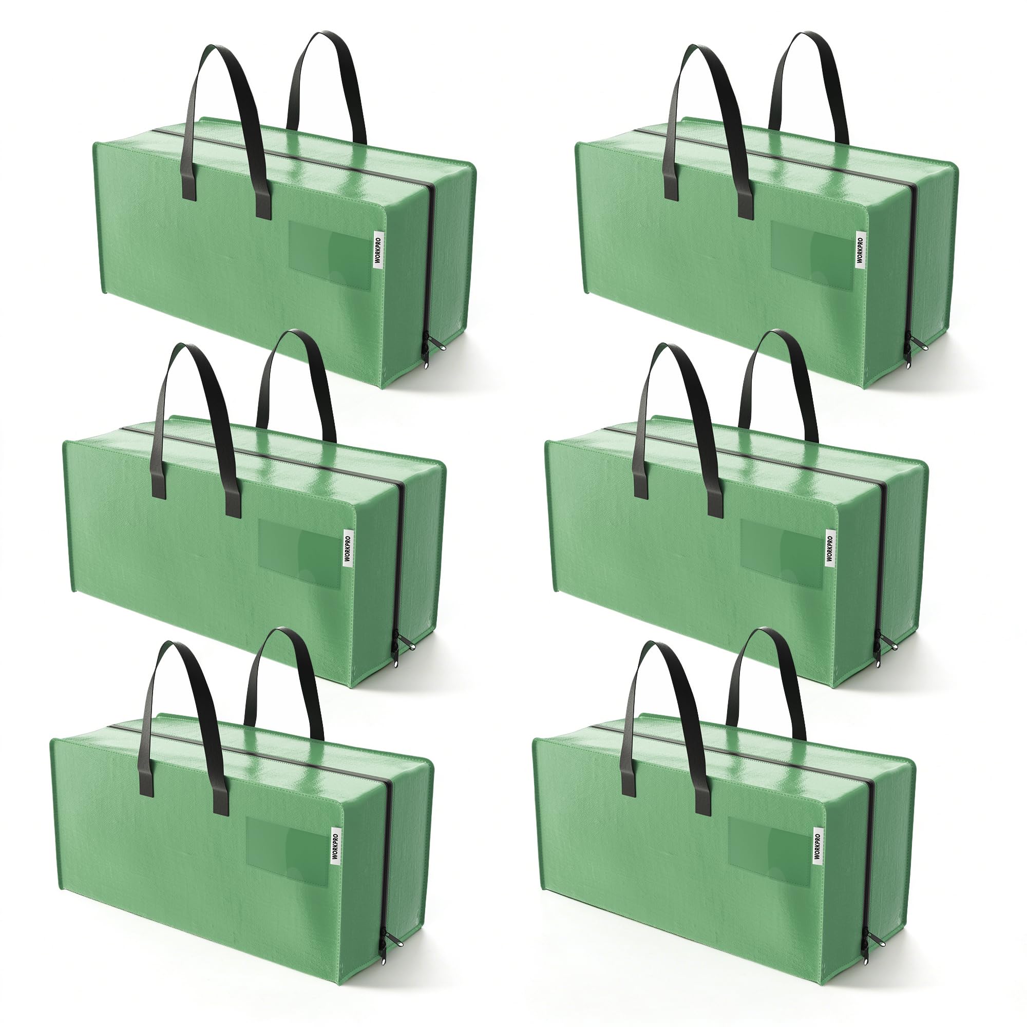 WorkPro six-pack extra-large moving bags folded flat for compact storage