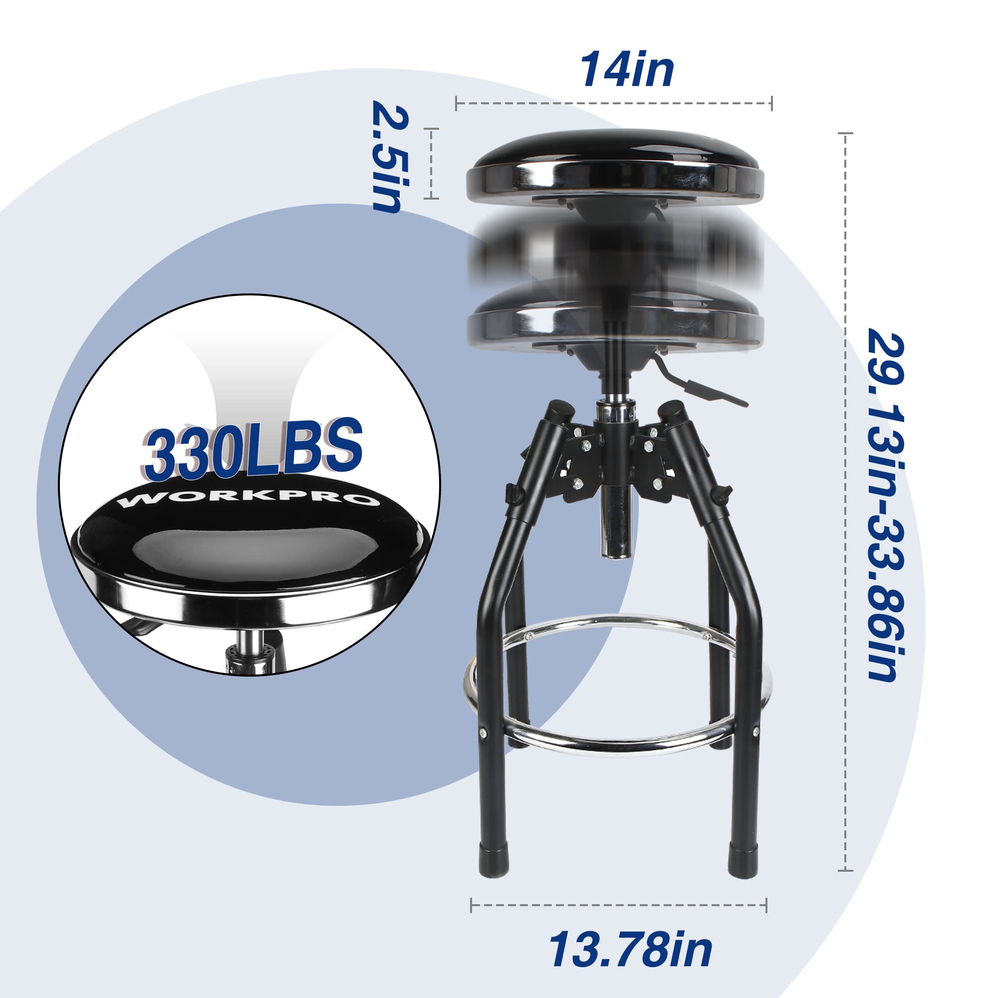 WORKPRO hydraulic height adjustment from 29 to 33.86 inches adapts to different work heights