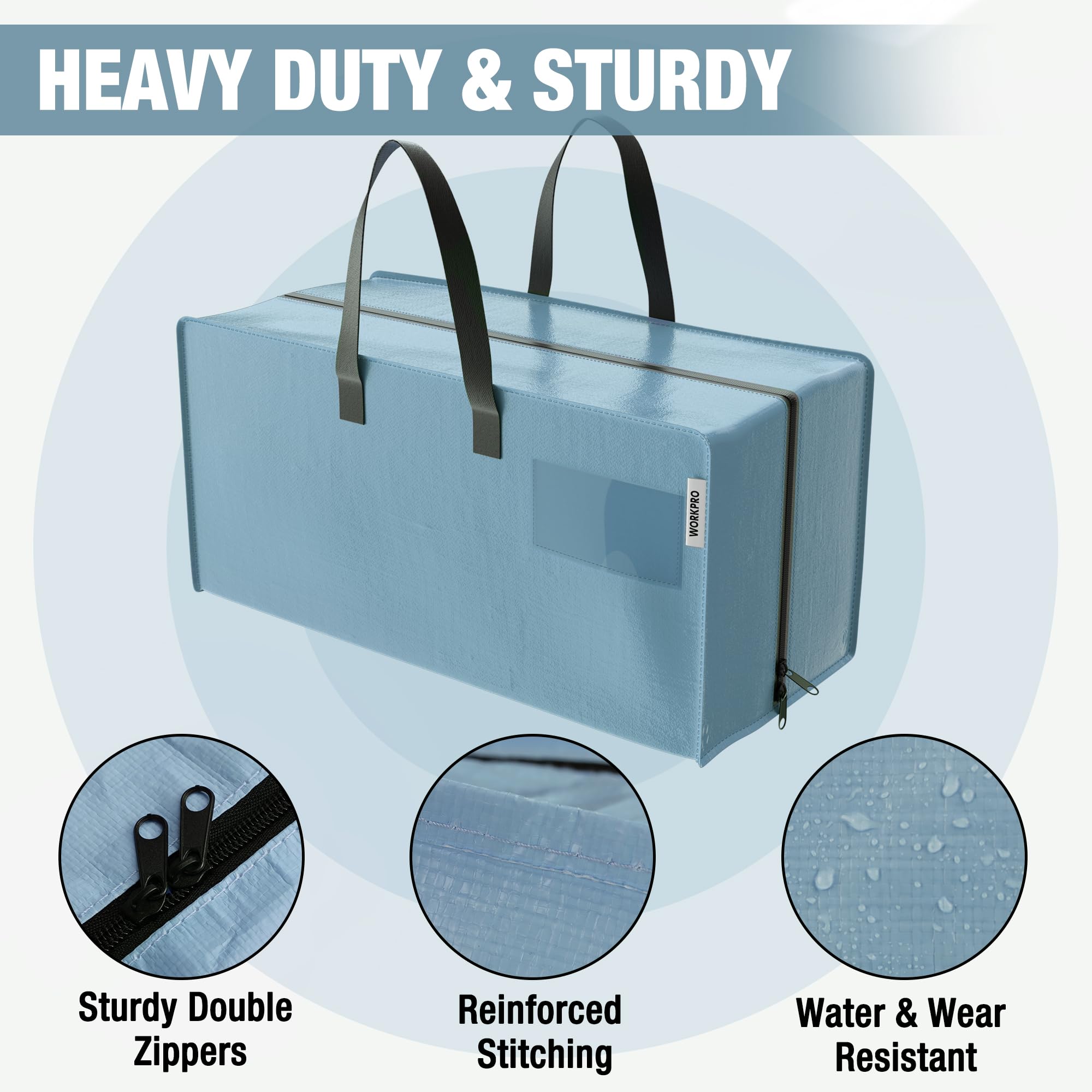 WORKPRO moving bags feature sturdy stitching and double zippers for durable daily use.