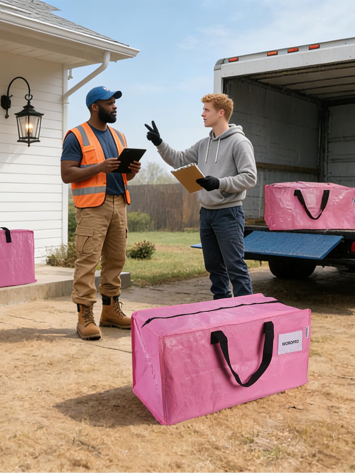 WORKPRO pink moving bag with wide top opening for easy packing
