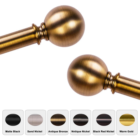 WORLD RODS brass curtain rod round finials highlight a timeless, modern look