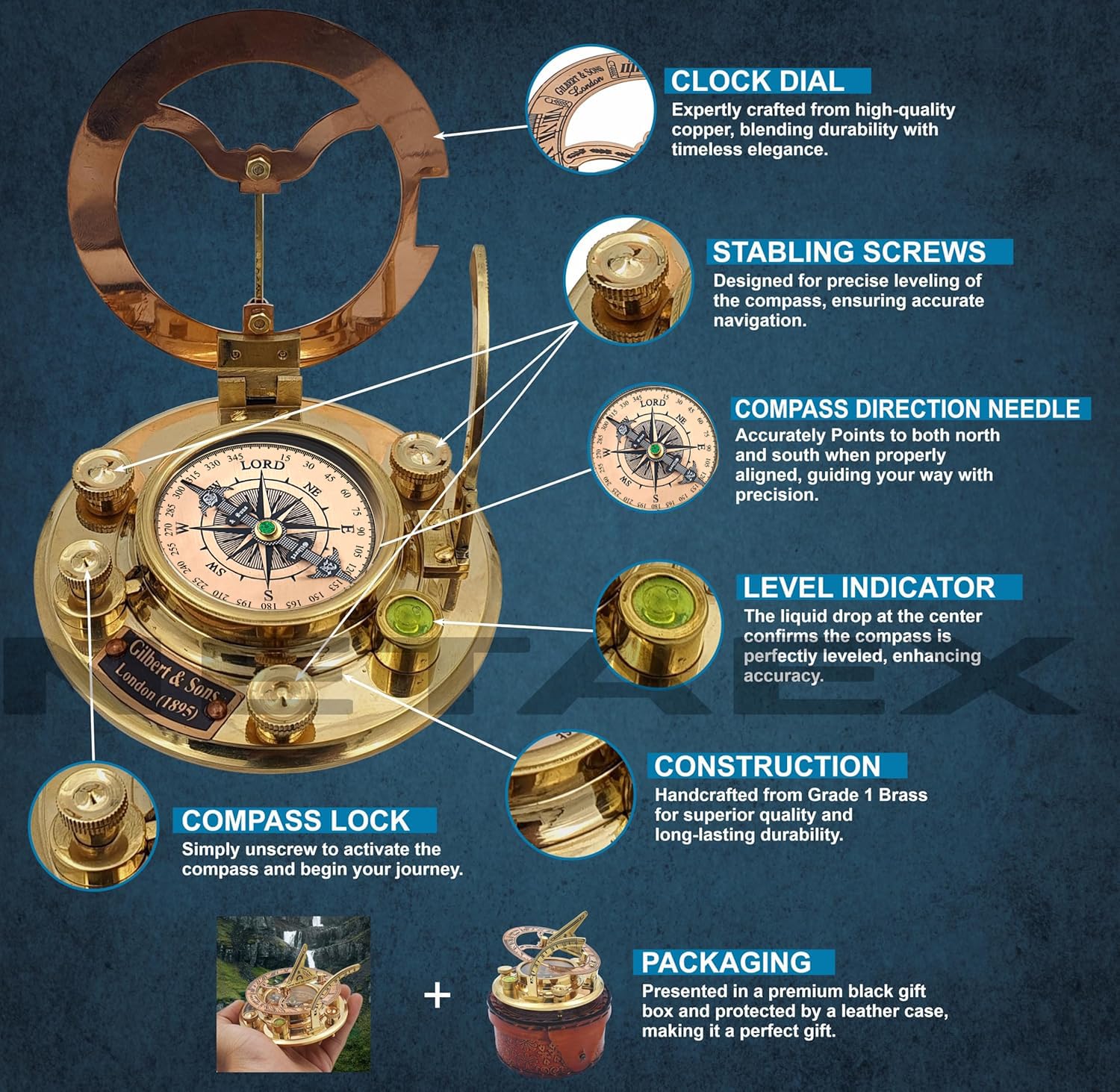 Worldmart compact pocket sundial compass ready for travel