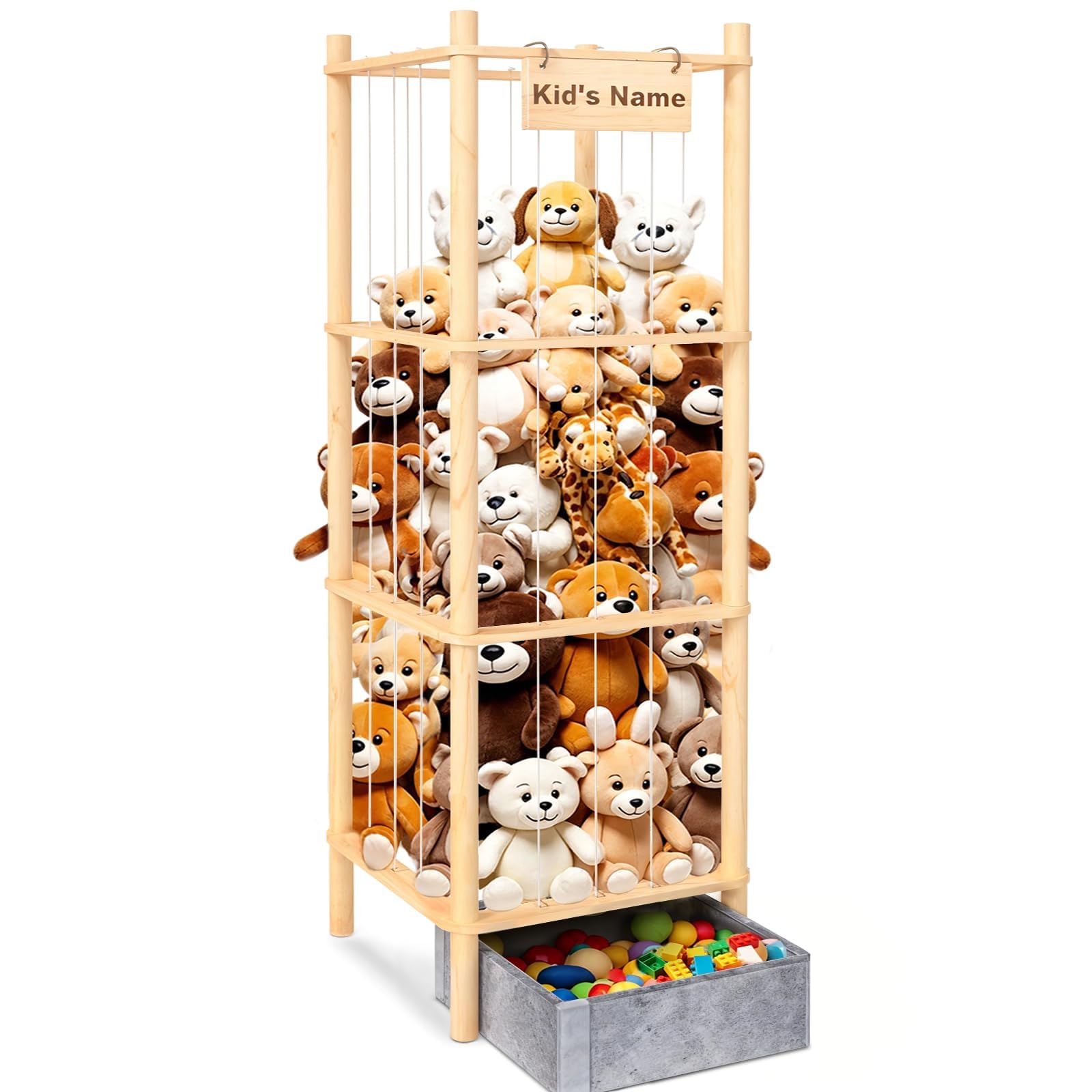 WORLDMX stuffed animal storage cage keeps plushies neatly organized and within reach