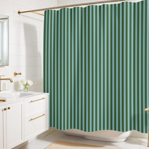 Worthwhile Goods striped shower curtain green teal full view for stylish bathroom decor