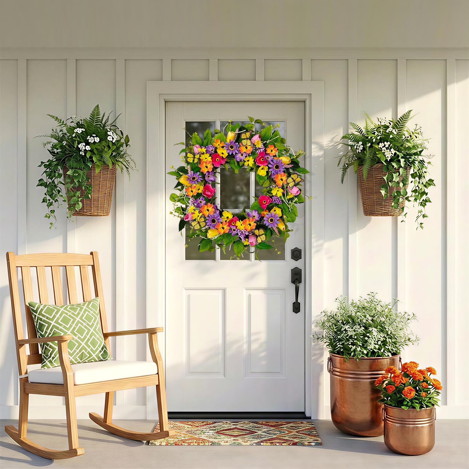 Worthyeah 20-22 inch diameter wreath provides balanced presence for entryways.