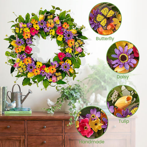 Worthyeah eucalyptus and daisies wreath offers lifelike texture for indoor decor.