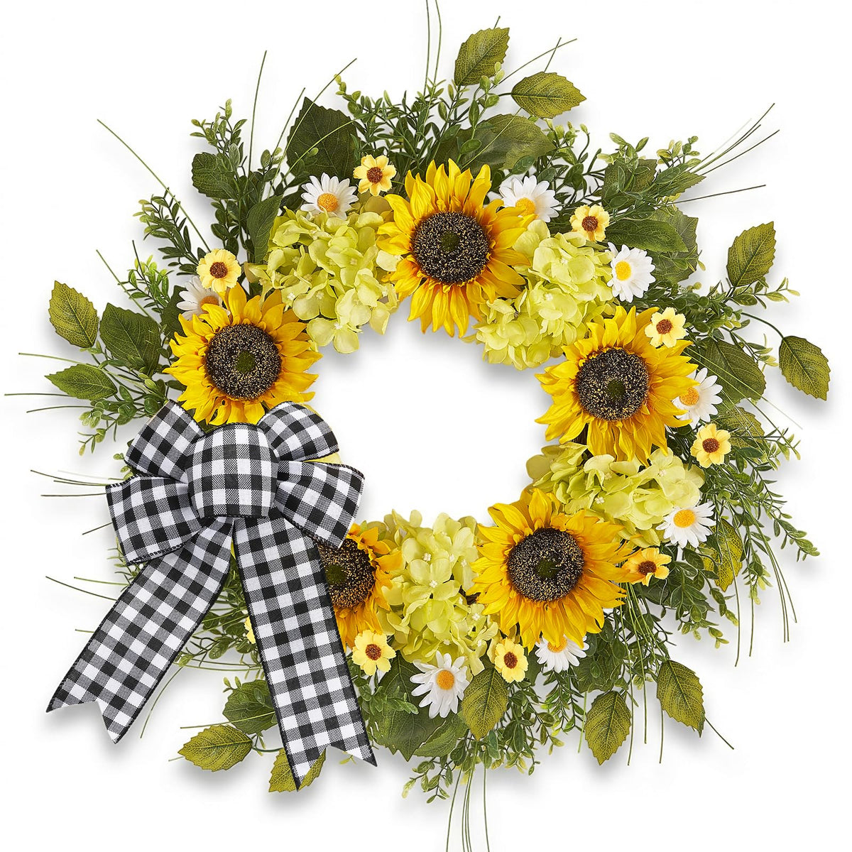 Worthyeah sunflower wreath on front door welcomes guests.