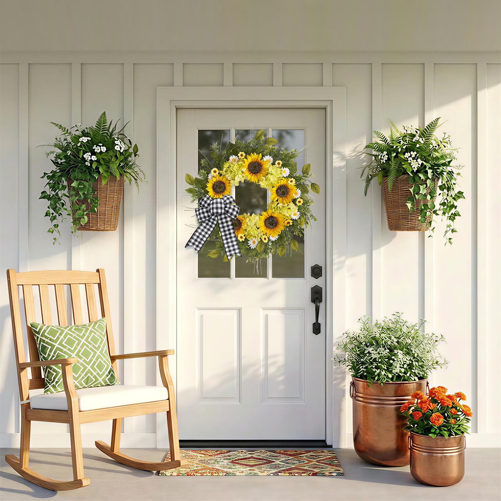 Worthyeah wreath lifelike daisies and lavender sprigs for indoor decor.
