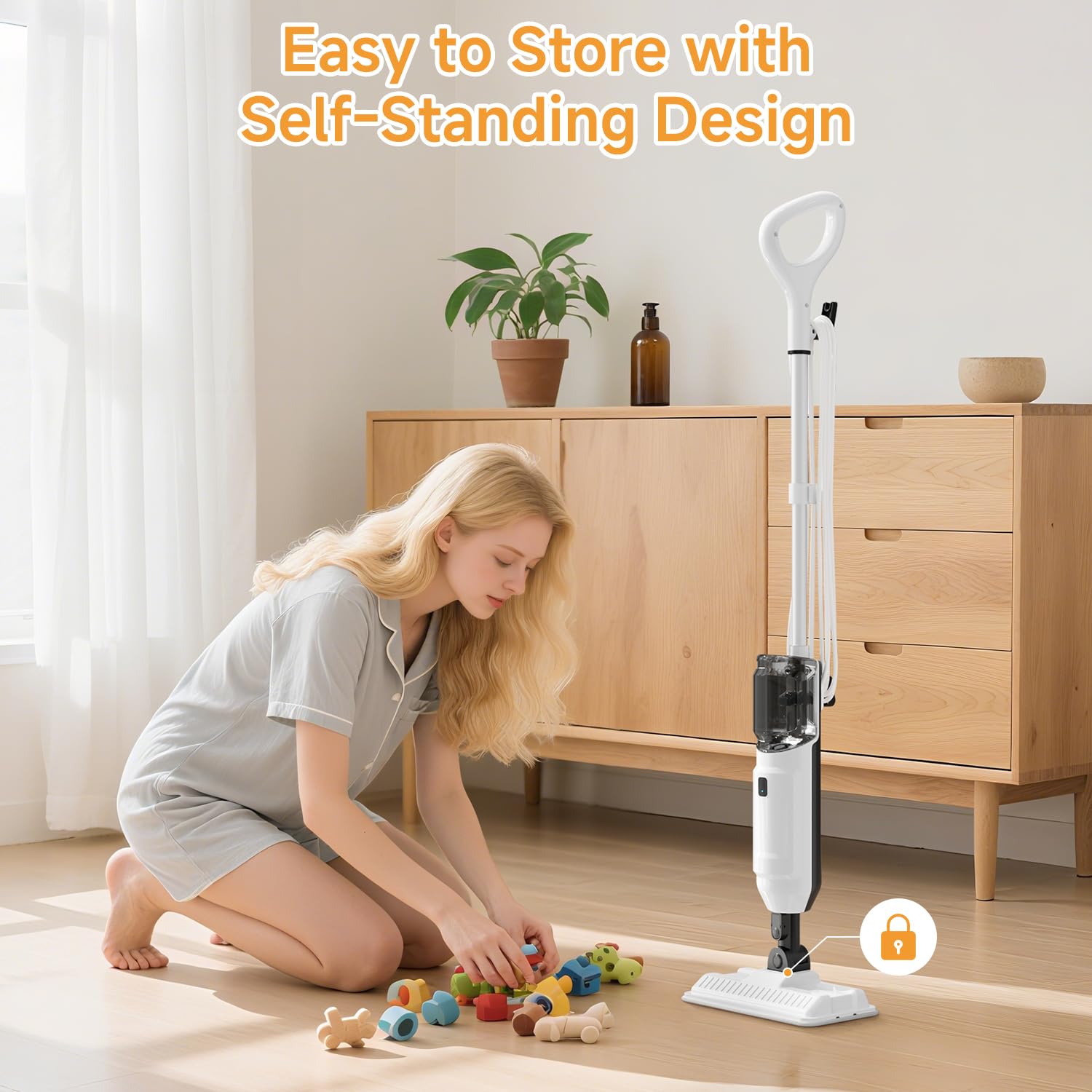 Wotaste Steam Mop swivels to reach corners for thorough cleaning.