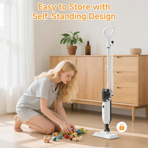 Wotaste Steam Mop swivels to reach corners for thorough cleaning.