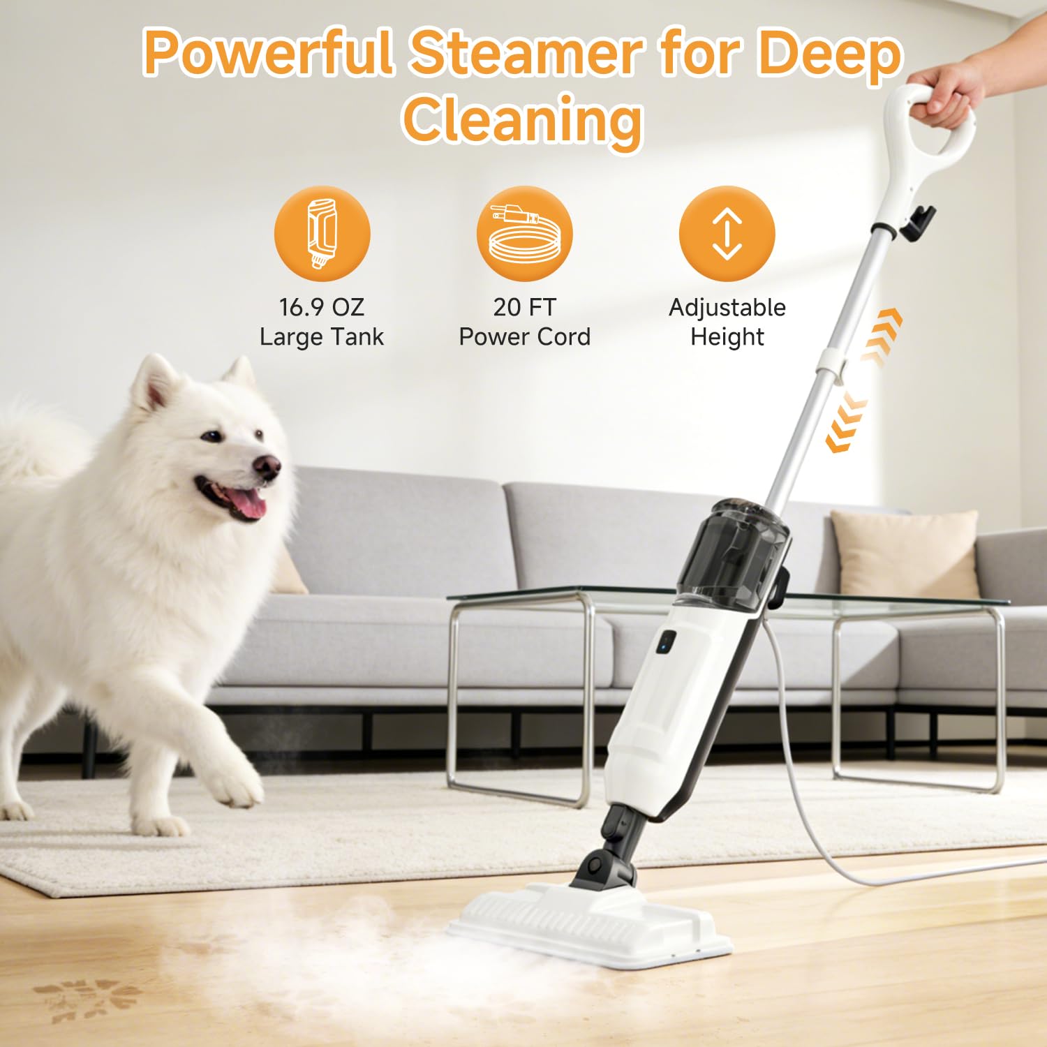 Wotaste Steam Mop cleans hardwood floors with chemical-free steam.