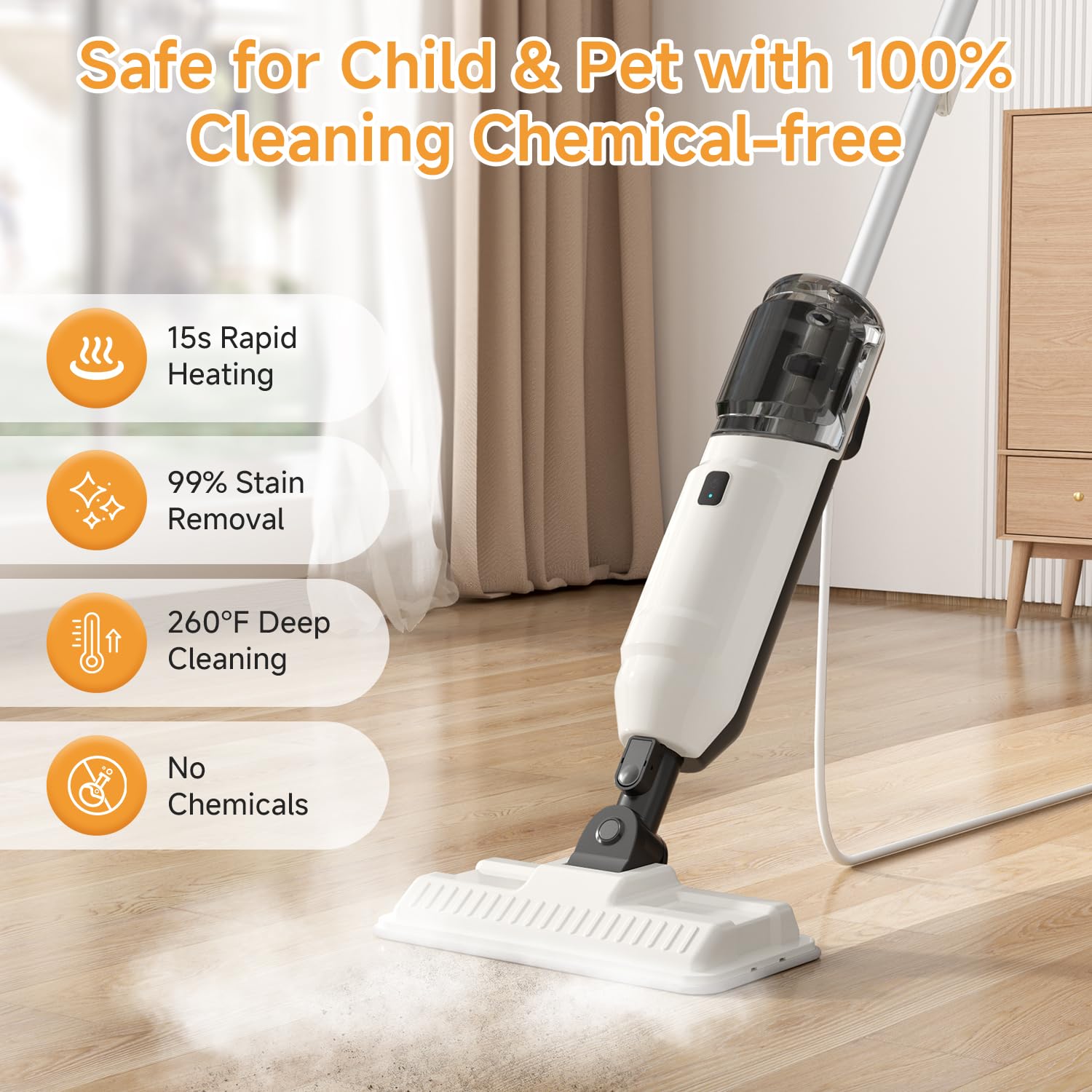 Wotaste Steam Mop tackles tile floors for a streak-free finish.