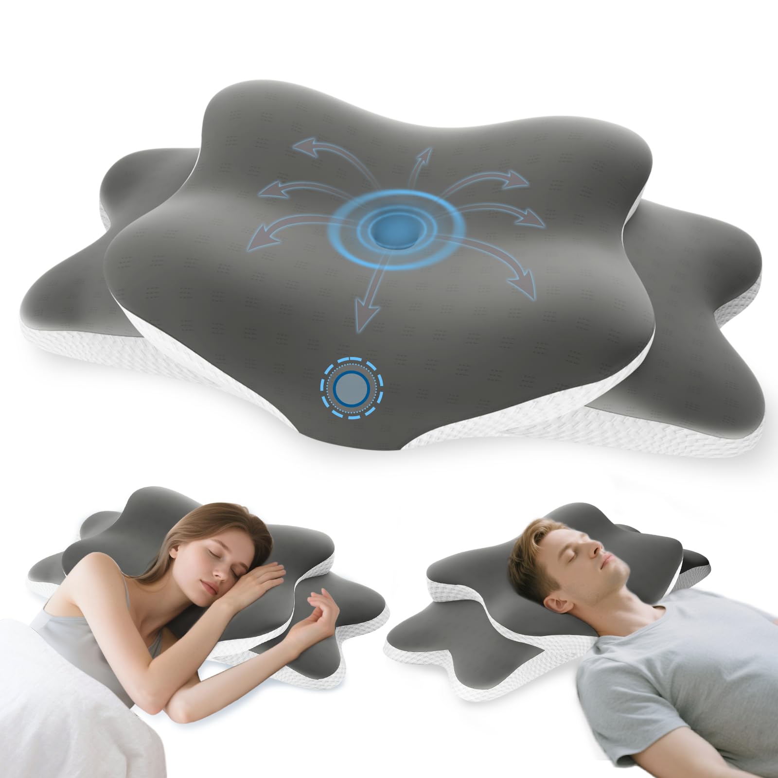 WotyaMomioo cervical neck pillow, side view supports neck and shoulders for comfortable side sleep.