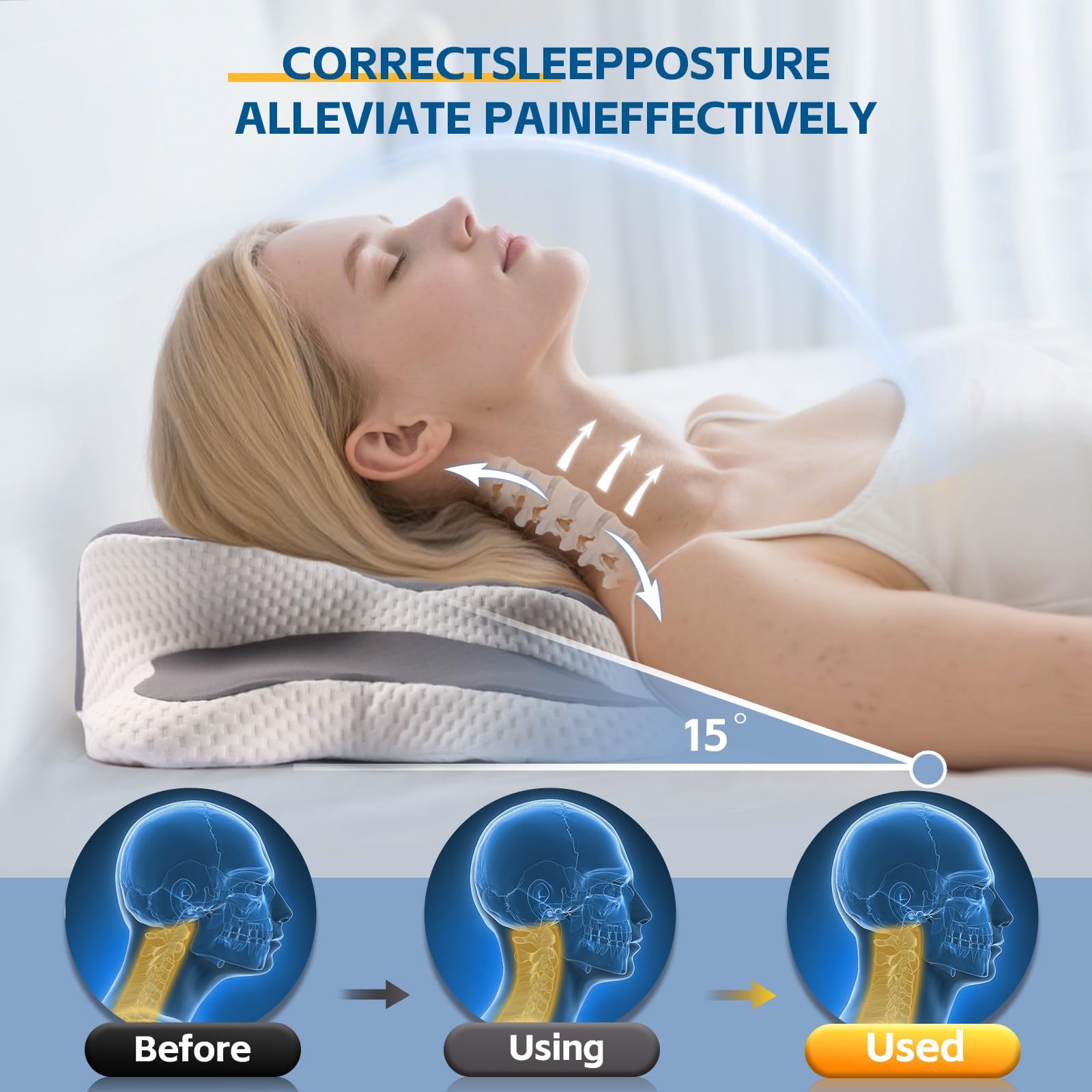 WotyaMomioo memory foam close-up highlights high-density, slow-rebound core shaping to head and neck.